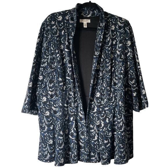 Dressbarn Women’s Plus Size 3X Open Front Cardigan Jacket Blue Black Floral Boho - Picture 1 of 10